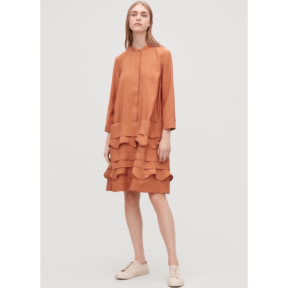 COS Scallop-trim Layered Dress In Orange - Picture 2 of 7